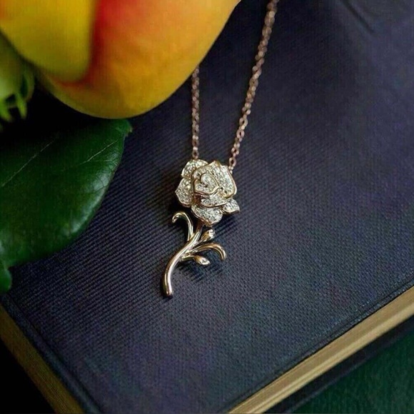 Disney Jewelry - 10k Gold Disney Enchanted Belle Necklace With .10 CWT Diamonds